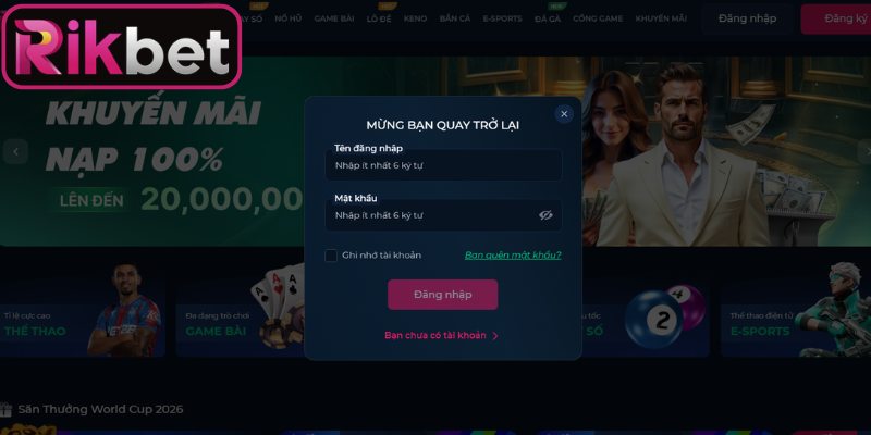 Nhập mật khẩu để hoàn tất thủ tục đăng nhập Rikbet 